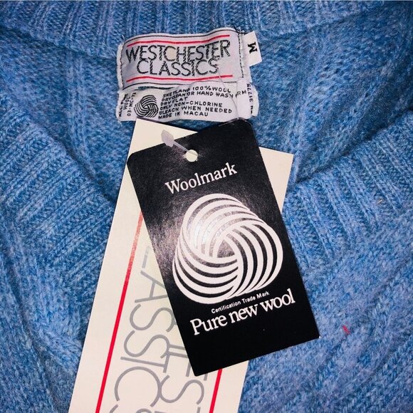 Vintage 80s Westchester Classics Mens M Sweater Vest Blue Sleeveless Cable Knit - Picture 6 of 7